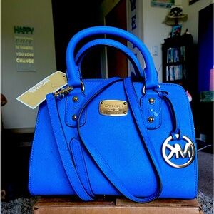 NWT Michael Kors Heritage Blue Saffiano Leather Small Satchel